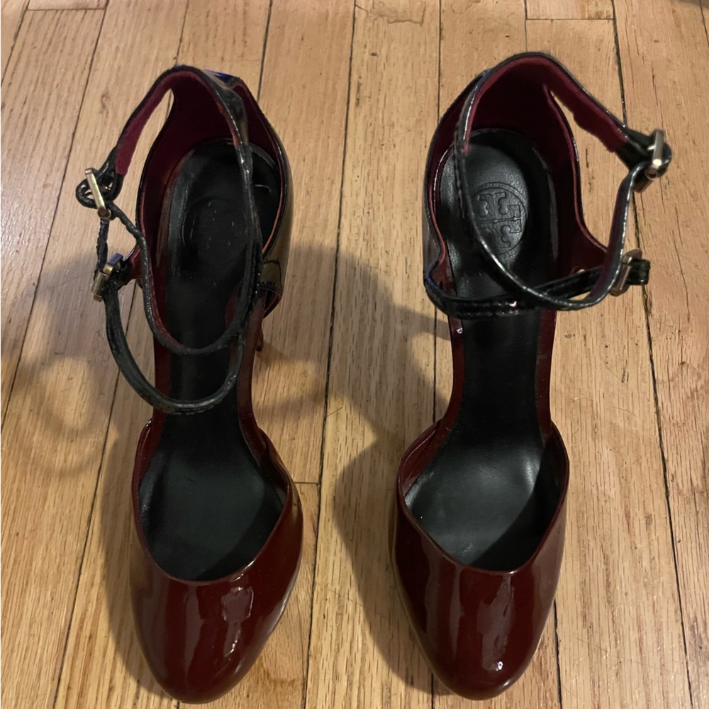 Tory Burch Burgundy Ankle Strap Heels